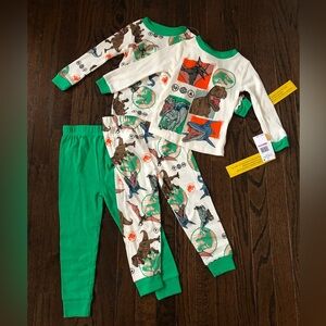 Jurassic World Boys 4T 4-Piece Green Cotton Long-Sleeves/Pants Pajama Set - NWT!